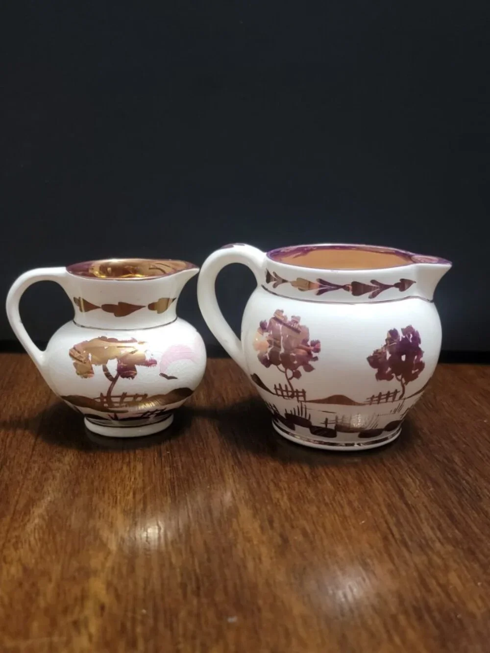 Vintage Old Castle England Lusterware Creamer Pitcher Pair – Pink Purple Village
